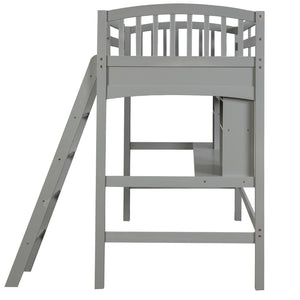 English Elm Twin Loft Bed with Built-in Desk Open Shelves and Ladder for Kids Bedroom LT000140EAA