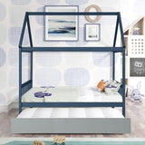 Hearth and Haven Full Size House-Shaped Bed with Extra Support Legs, Navy Blue and Grey W697S00022