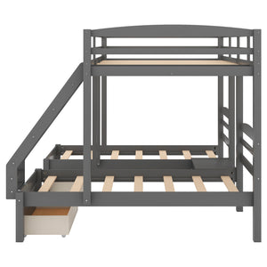 English Elm Full Full over Twin & Twin Triple Bunk Bed with Drawers, Gray — Space-Saving Pine Wood, Guardrail, 400lb Capacity GX000233AAE