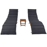 Hearth and Haven Detroit Outdoor Wood Portable Extended Chaise Lounge Set with Foldable Tea Table, Brown and Dark Grey
