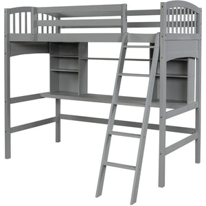 English Elm Twin Loft Bed with Built-in Desk Open Shelves and Ladder for Kids Bedroom LT000140EAA