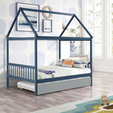 Hearth and Haven Full Size House-Shaped Bed with Extra Support Legs, Navy Blue and Grey W697S00022