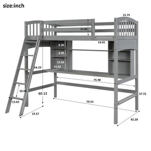 English Elm Twin Loft Bed with Built-in Desk Open Shelves and Ladder for Kids Bedroom LT000140EAA