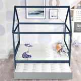 Hearth and Haven Full Size House-Shaped Bed with Extra Support Legs, Navy Blue and Grey W697S00022