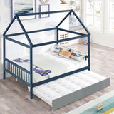 Hearth and Haven Full Size House-Shaped Bed with Extra Support Legs, Navy Blue and Grey W697S00022