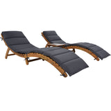 Hearth and Haven Detroit Outdoor Wood Portable Extended Chaise Lounge Set with Foldable Tea Table, Brown and Dark Grey