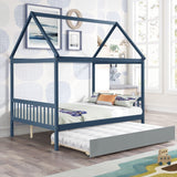 Hearth and Haven Full Size House-Shaped Bed with Extra Support Legs, Navy Blue and Grey W697S00022