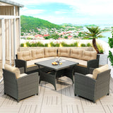 Hearth and Haven 6 Piece Outdoor Wicker Set with Sectional Sofa and Table, Grey and Beige