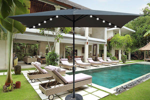 English Elm 10 Solar Rectangular Patio Umbrella 10x6.5ft with 26 LED Lights, Crank Lift, Push-Button Tilt, UV40+ W65638624