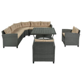 6 Piece Outdoor Wicker Set with Sectional Sofa and Table