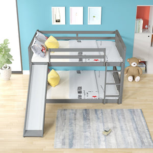 English Elm Twin Low Loft Bed with Pull Out Desk Drawers Cabinet and Shelves for Kids W697S00026
