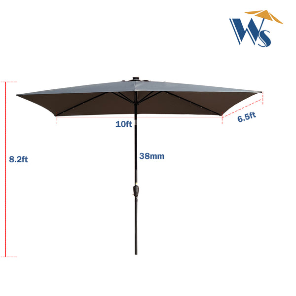 English Elm 10 Solar Rectangular Patio Umbrella 10x6.5ft with 26 LED Lights, Crank Lift, Push-Button Tilt, UV40+ W65638624