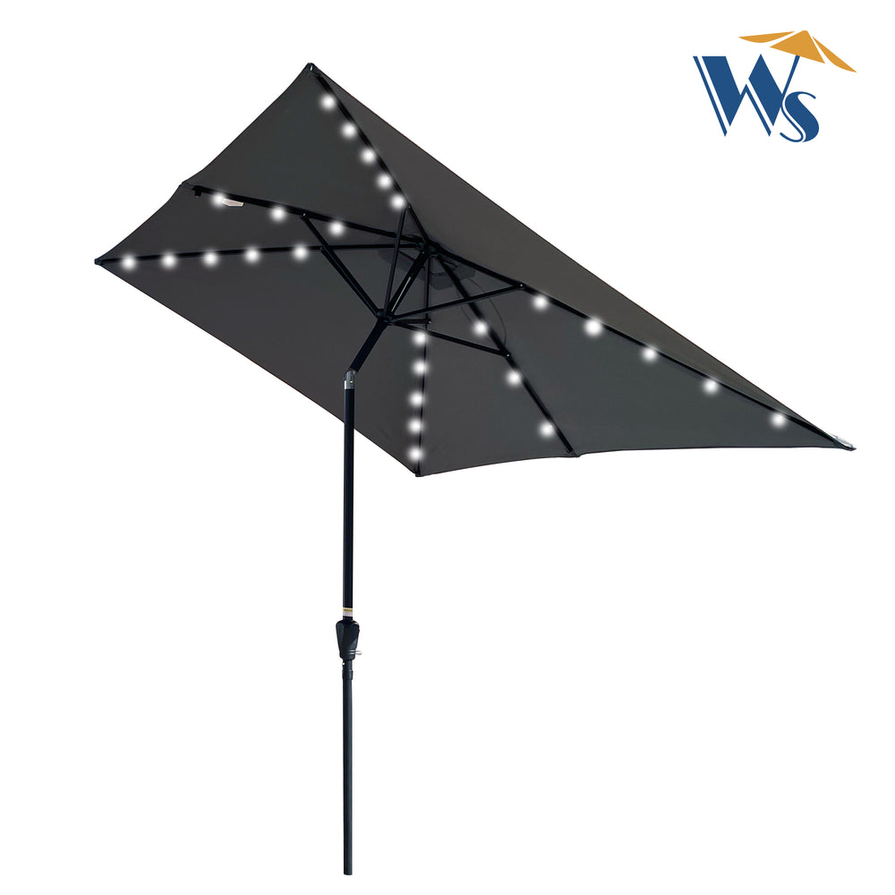 English Elm 10 Solar Rectangular Patio Umbrella 10x6.5ft with 26 LED Lights, Crank Lift, Push-Button Tilt, UV40+ W65638624