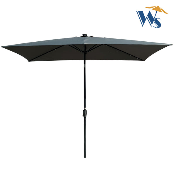 English Elm 10 Solar Rectangular Patio Umbrella 10x6.5ft with 26 LED Lights, Crank Lift, Push-Button Tilt, UV40+ W65638624