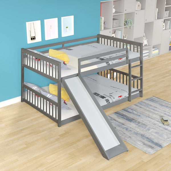 English Elm Twin Low Loft Bed with Pull Out Desk Drawers Cabinet and Shelves for Kids W697S00026