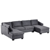 English Elm Ustyle Modern Large U-Shape Sectional Sofa, Double Extra Wide Chaise Lounge Couch, Grey