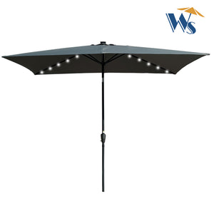 English Elm 10 Solar Rectangular Patio Umbrella 10x6.5ft with 26 LED Lights, Crank Lift, Push-Button Tilt, UV40+ W65638624
