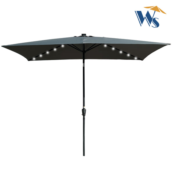 English Elm 10 Solar Rectangular Patio Umbrella 10x6.5ft with 26 LED Lights, Crank Lift, Push-Button Tilt, UV40+ W65638624