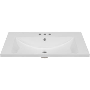 English Elm 30" Ceramic Bathroom Vanity Top Centered Basin Glazed White Finish 3 Faucet Holes WF283479AAK