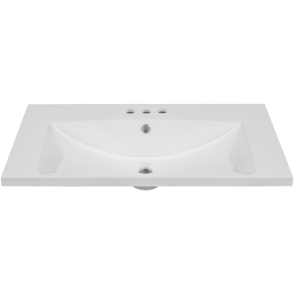 English Elm 30" Ceramic Bathroom Vanity Top Centered Basin Glazed White Finish 3 Faucet Holes WF283479AAK