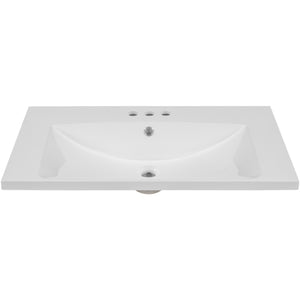 English Elm 30" Ceramic Vanity Top with White Undermount Basin, Center Sink, 3-Hole Faucet, Sleek Flat Edge N725P171538K