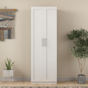 English Elm High Space-Saving Cabinet With 2 Doors, 3 Partitions For Organized Storage In Modern White Finish W331S00080