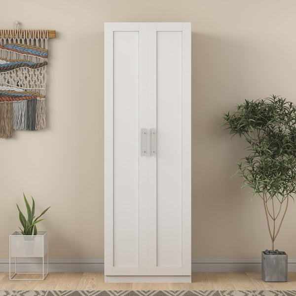 English Elm High Space-Saving Cabinet With 2 Doors, 3 Partitions For Organized Storage In Modern White Finish W331S00080
