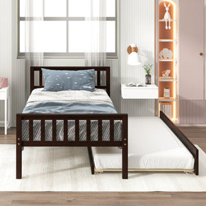 English Elm Twin Twin Bed with Trundle Platform Frame, Headboard & Footboard, Space-Saving Twin for Small Rooms W50440557