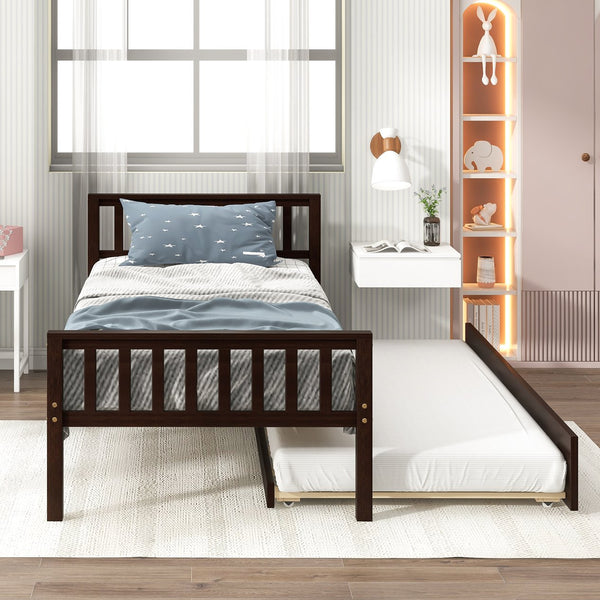 English Elm Twin Twin Bed with Trundle Platform Frame, Headboard & Footboard, Space-Saving Twin for Small Rooms W50440557