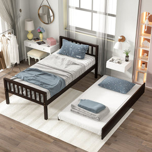 English Elm Twin Twin Bed with Trundle Platform Frame, Headboard & Footboard, Space-Saving Twin for Small Rooms W50440557