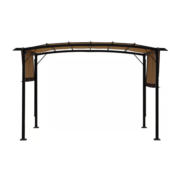 English Elm 12 Outdoor Pergola 12 x 9 Ft Retractable Steel Gazebo with Adjustable Canopy, Rust-Resistant Shade Shelter Beige+Brown W419S00041