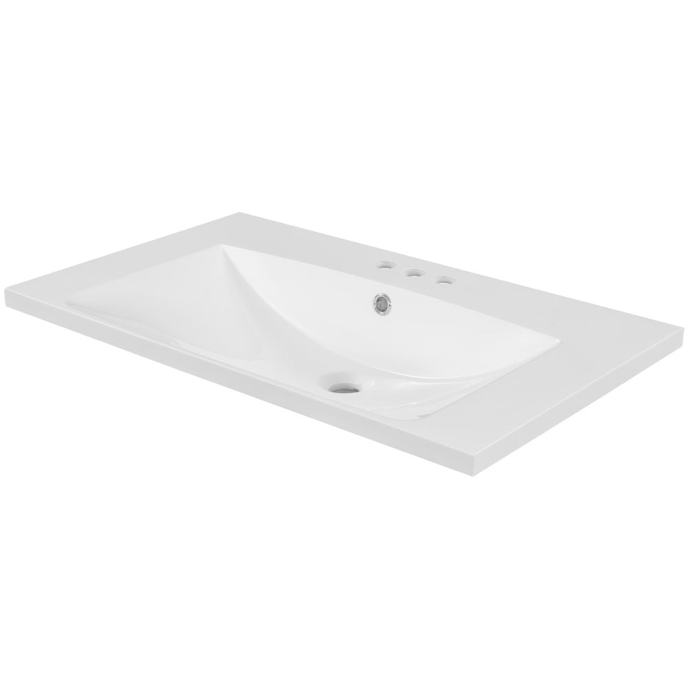 English Elm 30" Ceramic Bathroom Vanity Top Centered Basin Glazed White Finish 3 Faucet Holes WF283479AAK