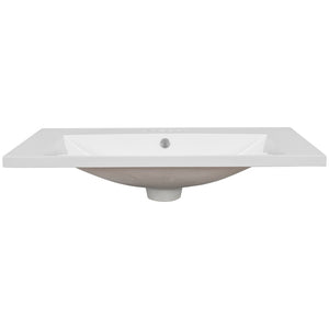 English Elm 30" Ceramic Bathroom Vanity Top Centered Basin Glazed White Finish 3 Faucet Holes WF283479AAK