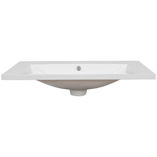 English Elm 30" Ceramic Vanity Top with White Undermount Basin, Center Sink, 3-Hole Faucet, Sleek Flat Edge N725P171538K
