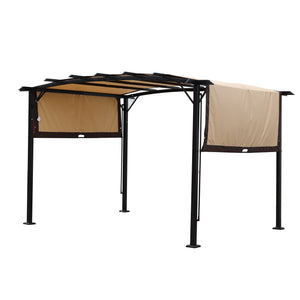 English Elm 12 Outdoor Pergola 12 x 9 Ft Retractable Steel Gazebo with Adjustable Canopy, Rust-Resistant Shade Shelter Beige+Brown W419S00041