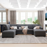 Large U-Shape Sectional Sofa with Double Wide Chaise Lounge - Grey, High Quality & Stylish - Sturdy Frame - 116.9