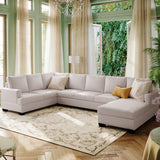 Beige U-Shaped Sectional Sofa Set with Chaise Lounge - Breathable Fabric, Sturdy Frame - 125.6