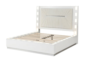 English Elm Queen Coco 5PC LED Bedroom Set – Queen Bed, 8-Drawer Dresser, Mirror, Nightstand & 5-Drawer Chest, Milky White Elegance with Ambient Lighting 659436092440