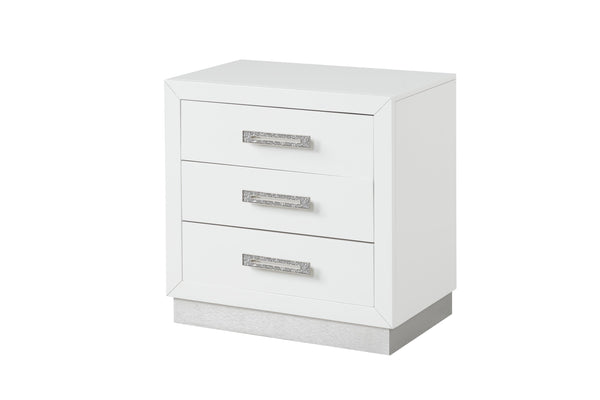 English Elm Queen Coco 5PC LED Bedroom Set – Queen Bed, 8-Drawer Dresser, Mirror, Nightstand & 5-Drawer Chest, Milky White Elegance with Ambient Lighting 659436092440