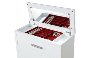 English Elm Coco 5-Drawer Mirror Front Chest in Milky White with Crystal Diamond Hardware — Luxe Durable Storage 659436351721