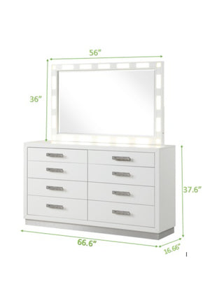English Elm Queen Coco 4PC Bedroom Set with LED Headboard & Rails, Plush Upholstery, 8-Drawer Dresser, Mirror 659436095311
