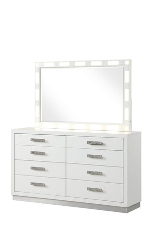 English Elm Coco 8-Drawer Modern Dresser in Milky White with Crystal Diamond Hardware, Spacious Elegant Storage 659436126374