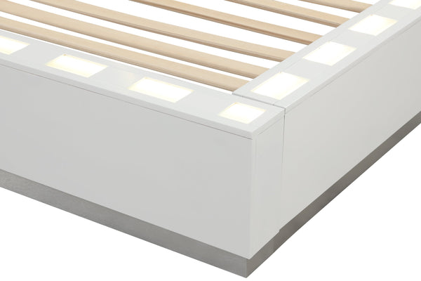 English Elm LED Coco Queen Size Bed with Built-In Ambient Headboard & Side Rail Lighting, Solid Wood, Plush Upholstery Modern Design 659436431218