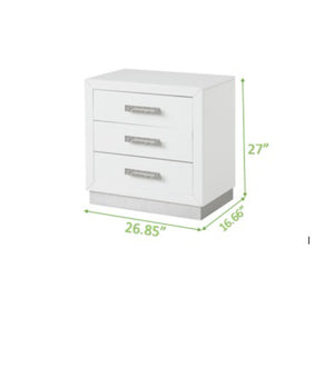 English Elm Nightstand Coco 3-Drawer Milky White with Crystal Diamond Hardware — Elegant Storage for Bedroom Glam 659436145337