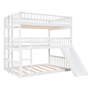 English Elm Full-over-full-over-full Triple Bunk Bed with Slide Pine Frame Kids Room White LT100052AAK
