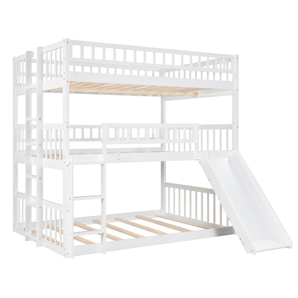English Elm Full-over-full-over-full Triple Bunk Bed with Slide Pine Frame Kids Room White LT100052AAK