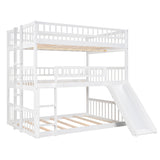 Seraph Full Size Triple Bunk Bed with Guardrails, Ladder and Slide, White