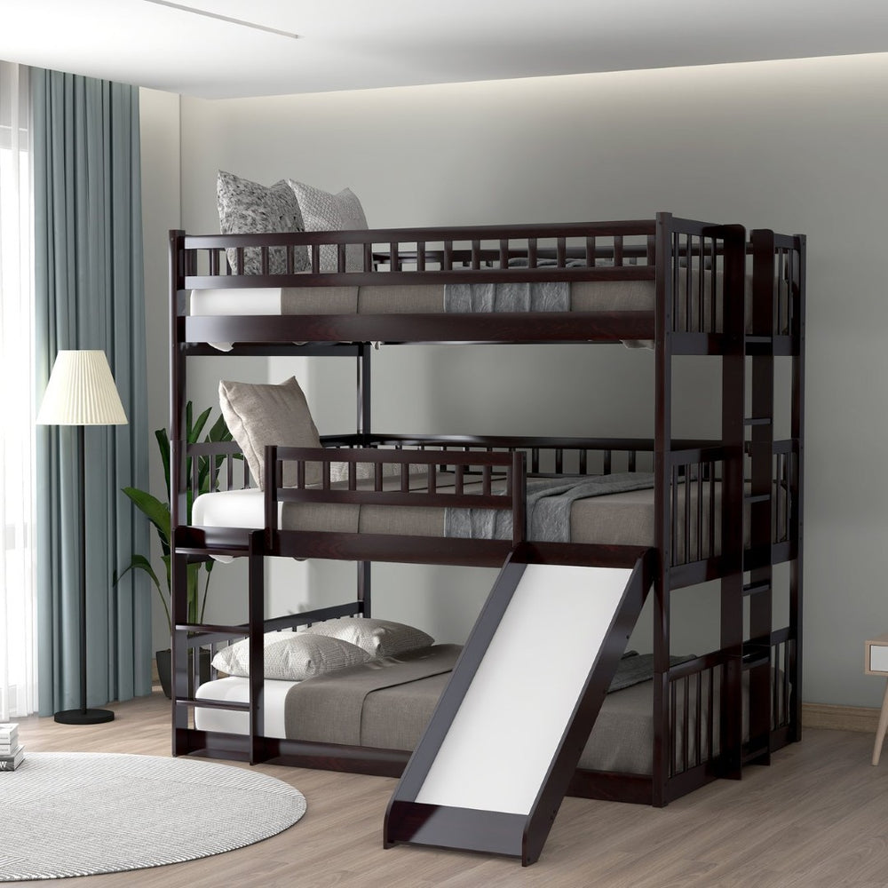 English Elm Full-over-full-over-full Triple Bunk Bed with Slide Pine Frame Kids Room White LT100052AAP