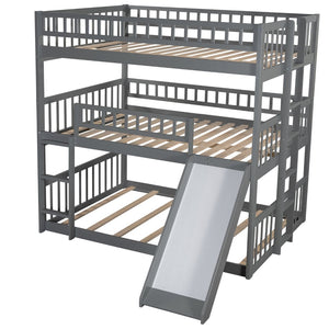 English Elm Full-over-full-over-full Triple Bunk Bed with Slide Pine Frame Kids Room White LT100052AAE