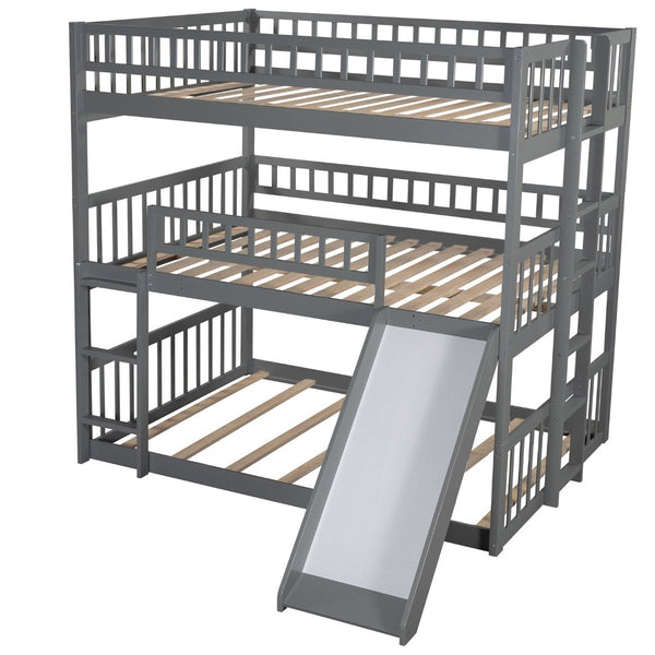 English Elm Full-over-full-over-full Triple Bunk Bed with Slide Pine Frame Kids Room White LT100052AAE